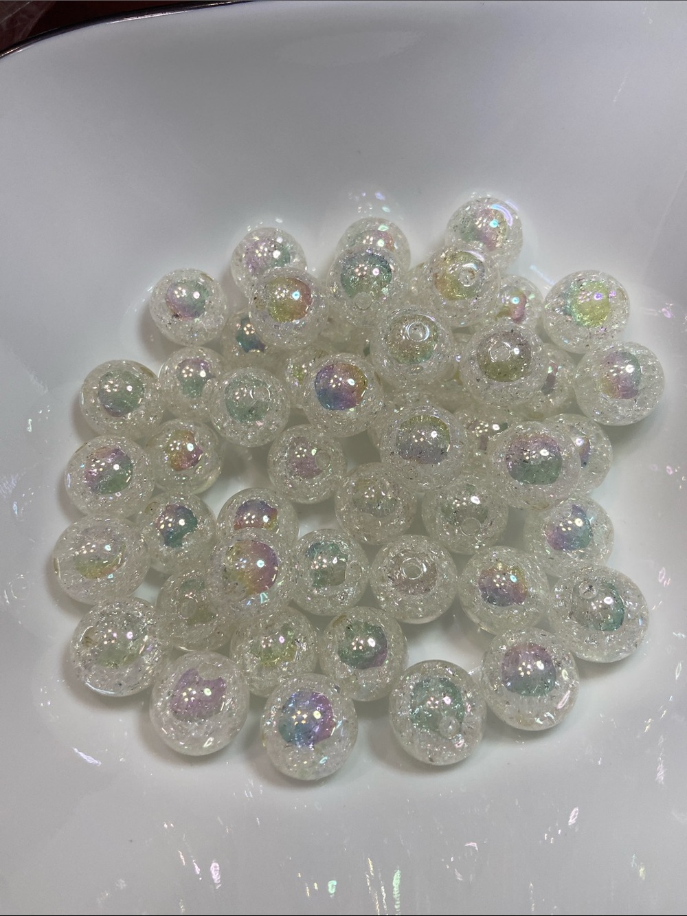 Iridescent Crackle Glass Beads - Clear Sparkle Large hole